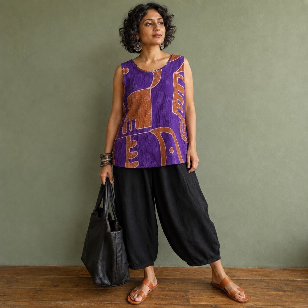Hary Dary Art Teacher Lagenlook Abstract Batik Rayon Tunic Top Medium